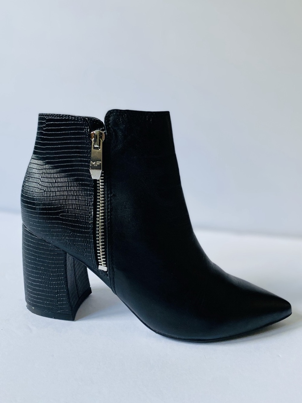 Marc Fisher Leather Ankle Boots in Black with silver-tone zipper